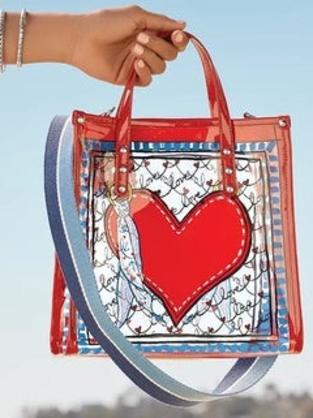 Brighton Red Heart Clear Tote with Blue Strap